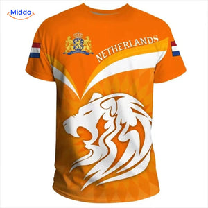 Oranges T-Shirt mit abstraktem Löwen-Design, ausdrucksstarker Look