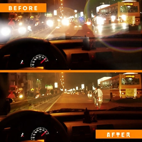Vorher- und Nachher-Bild von SafeDrive Sonnenblende bei Nacht