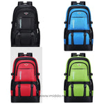 Vier Farben des VoyagePro Adventure Rucksacks: grün, blau, rot, schwarz.