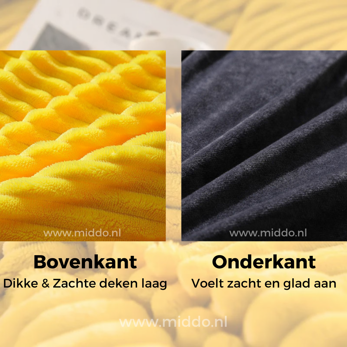 Oben dicker gelber Fleece und unten glatter grauer Fleece
