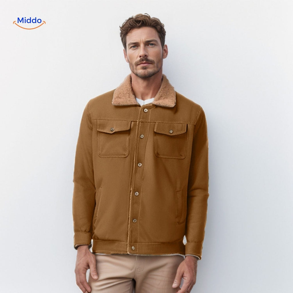 WinterFlex Herrenjacke camel mit braunem Kragen www.middo.nl