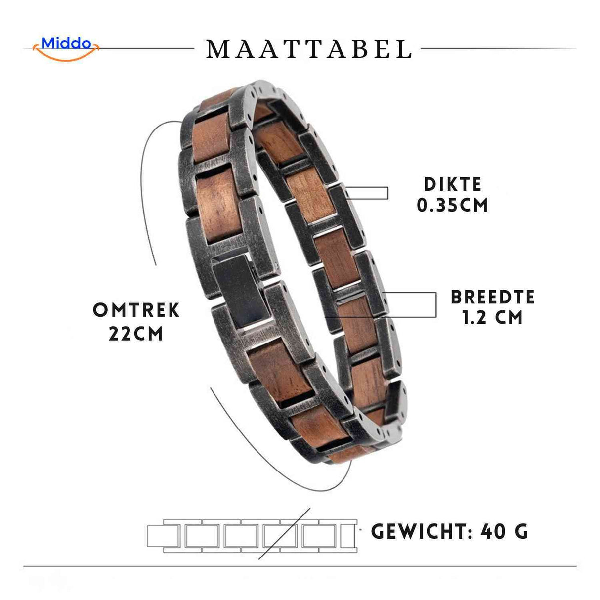 Woodforge Armband – Holzarmband mit Größenangabe | www.middo.de