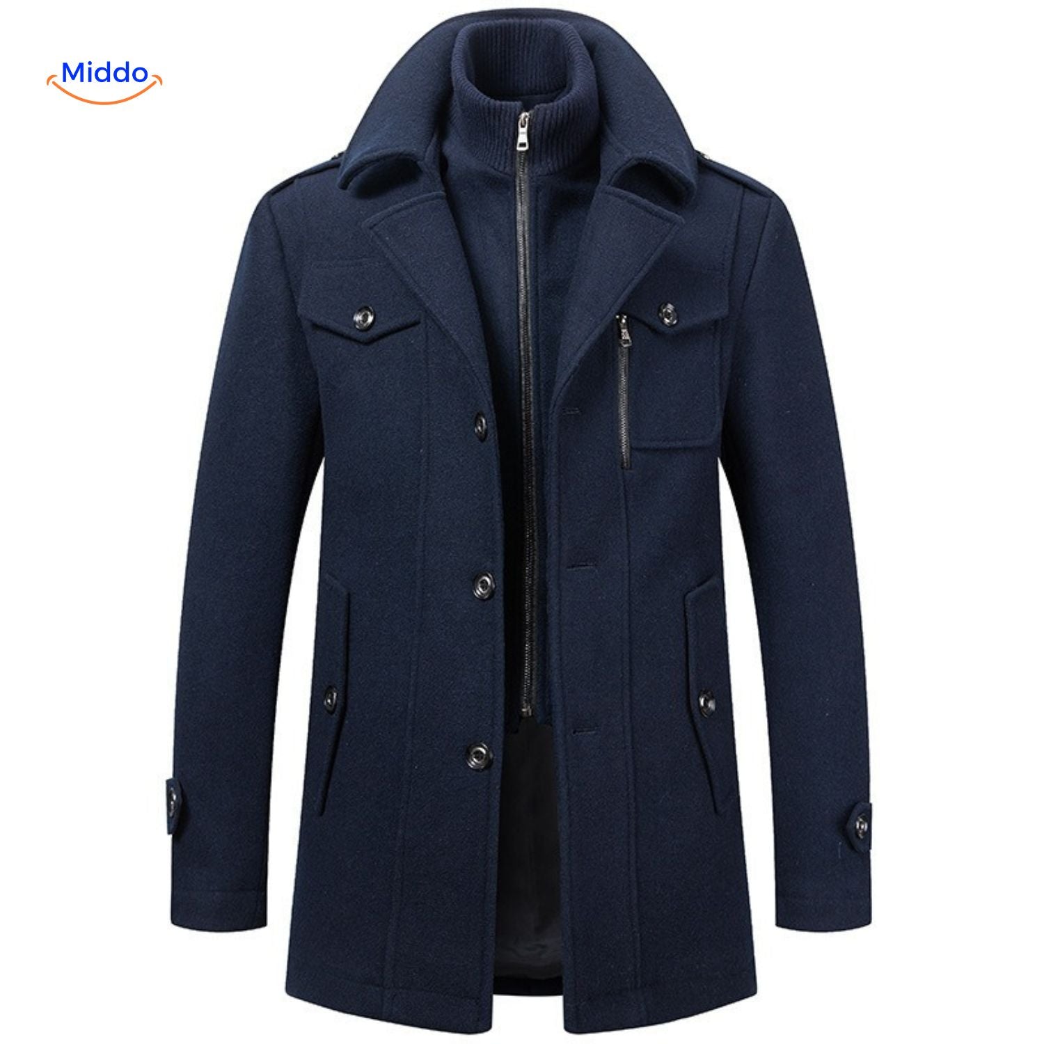 WoolGuard Doppelkragen Dunkelblaue Winterjacke
