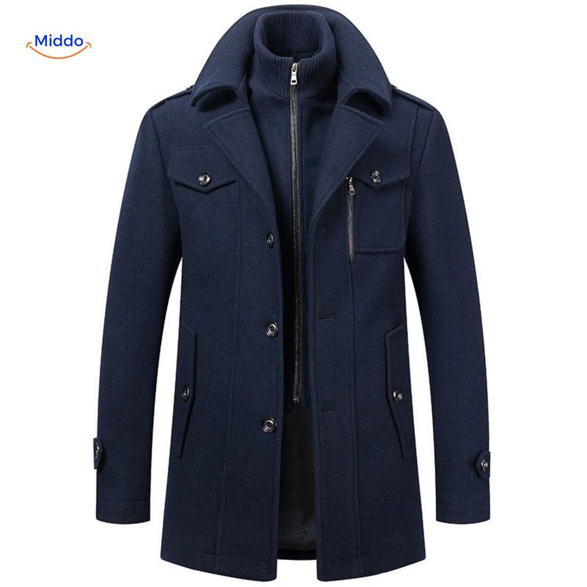 WoolGuard Doppelkragen Dunkelblaue Winterjacke