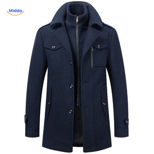 WoolGuard Doppelkragen Dunkelblaue Winterjacke