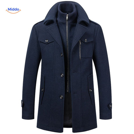 WoolGuard Doppelkragen Dunkelblaue Winterjacke