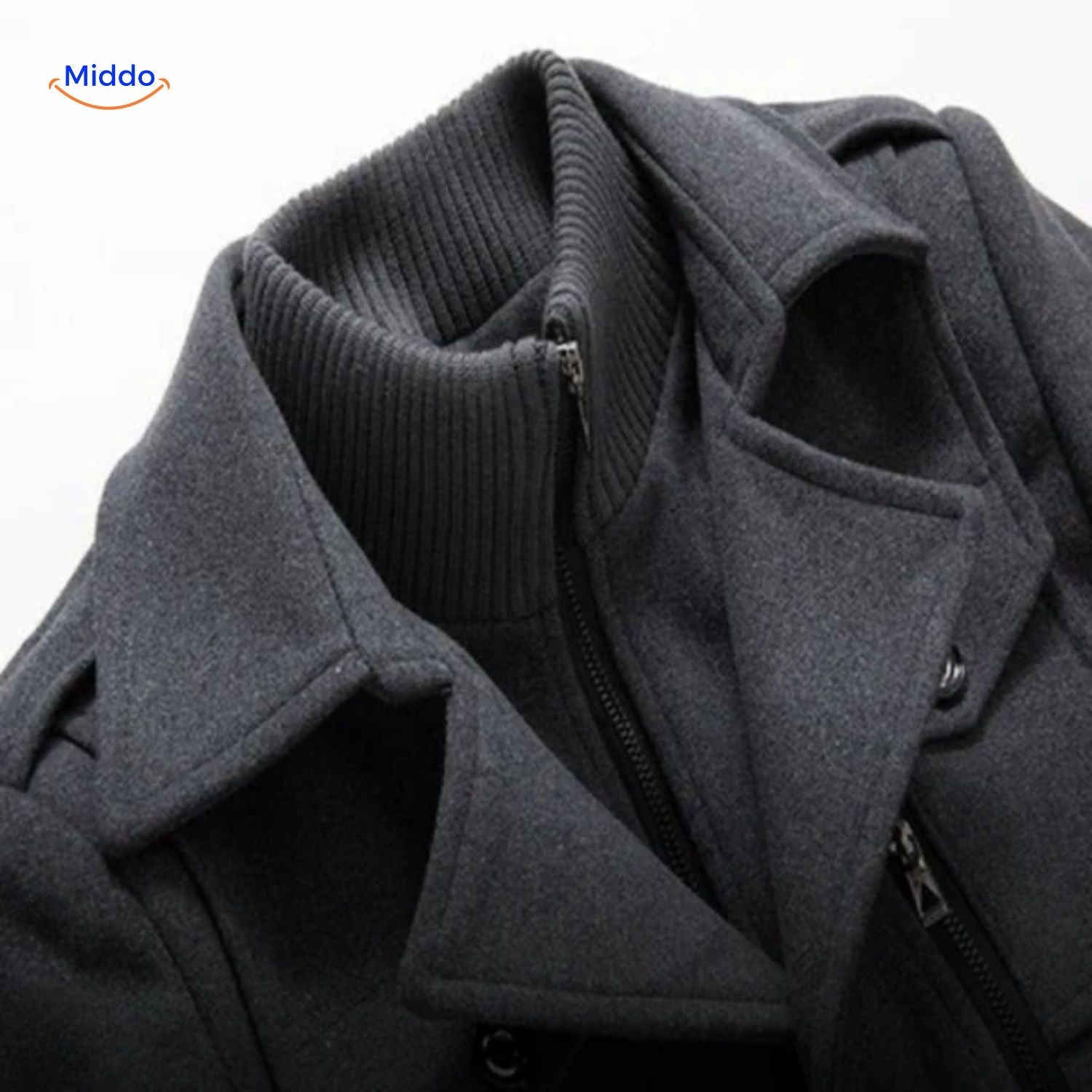 WoolGuard Doppelkragen Kragen-Detail Graue Jacke