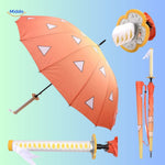 ZenBrella Anime-Regenschirm grün und schwarz Schachbrett-Design mit schwarzem und rotem Schwertgriff middo.nl