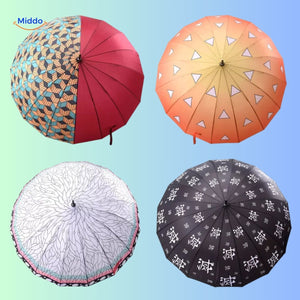 ZenBrella Anime-Regenschirm orange Regenschirm mit weißen Dreiecken und einer schwertartigen Griffform