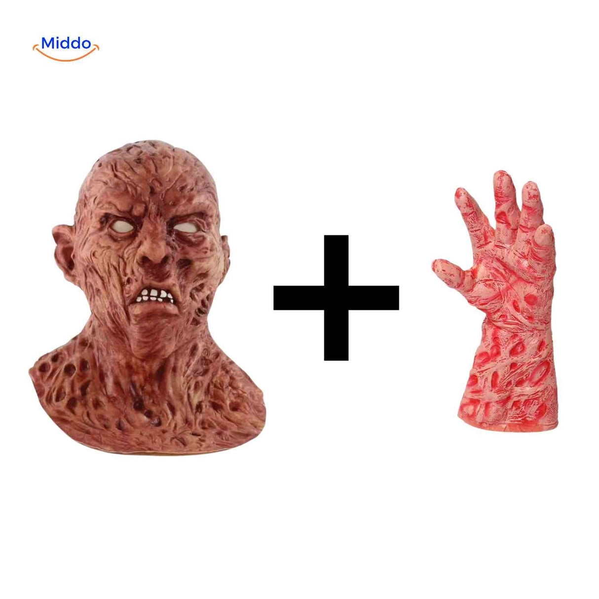 Zombiora Maske mit weißen Augen und Händen ohne Krallen - www.middo.de