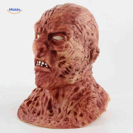 Zombiora Maske – entzündete Gesichtsmaske mit Hut und roten Augen | www.middo.de