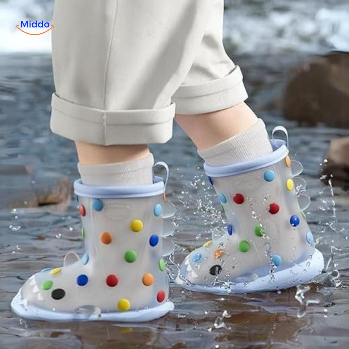 Zureto Shark Regenstiefel Kinder in Wasser mit blauen Punkten Stiefeln