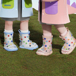 Zureto Shark Gummistiefel Kinder mit rosa Regenjacke und farbigen gepunkteten Stiefeln