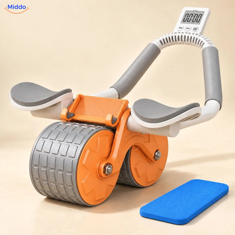 AbWheel Pro™ – Orange mit Timer – Kniematte 34 × 15 cm
