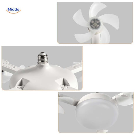 aeroglow Ventilatorlampe Nahaufnahme Details Ventilatorblätter und LED-Kappe
