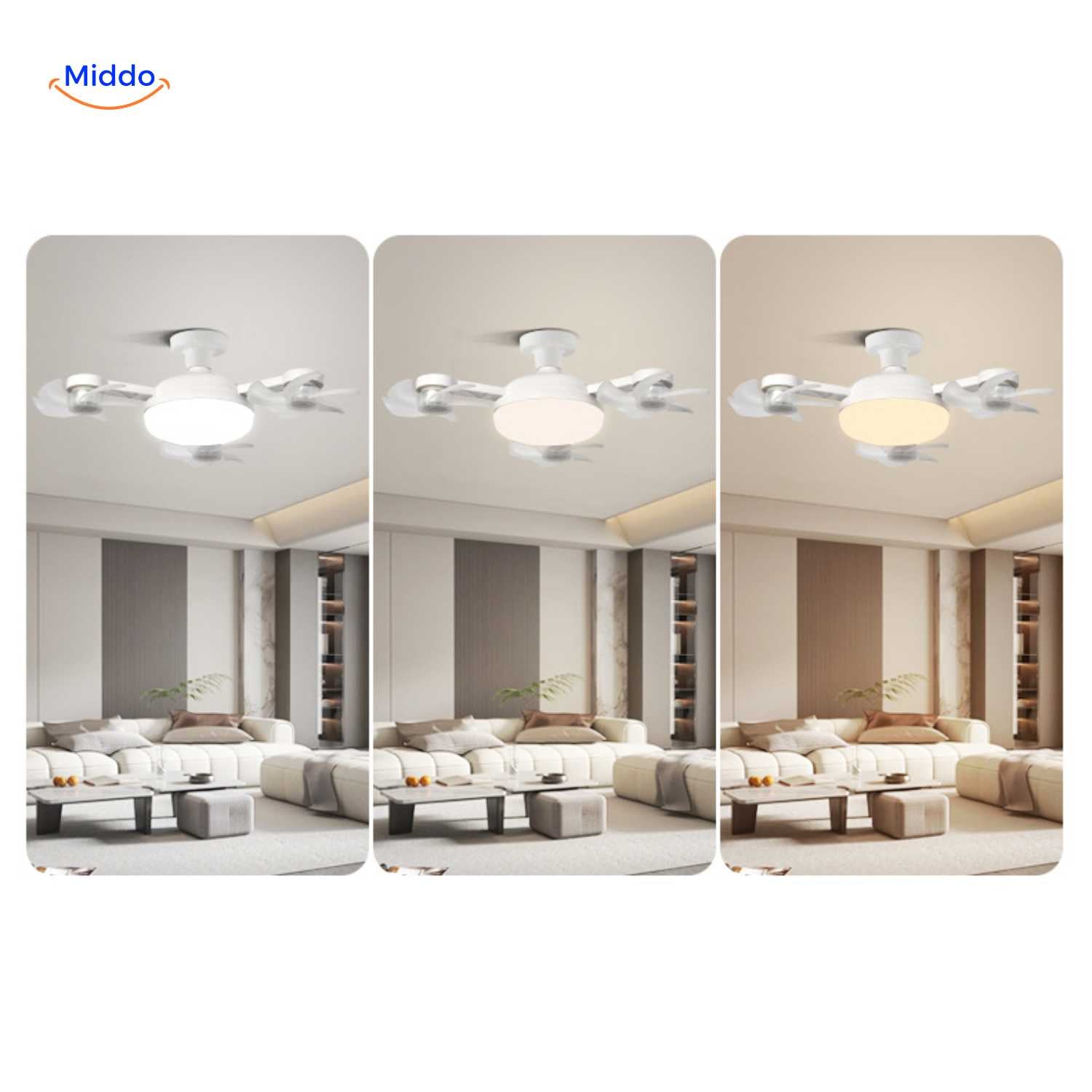 <aeroglow ventilatorlampe drei Farben einstellbares LED-Licht Wohnzimmerlampe www.middo.de</a>