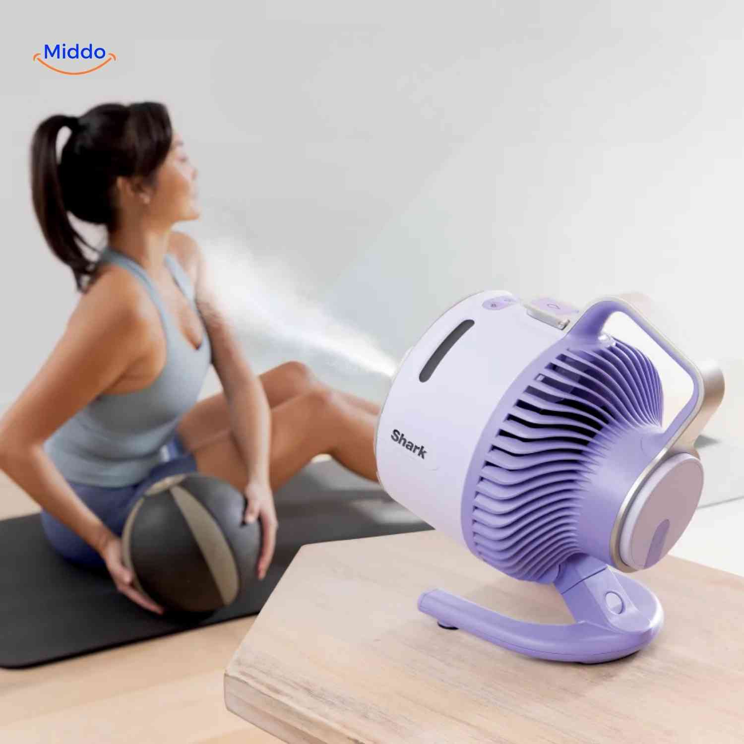 Airstream Ventilator lila Fitnessventilator für Zuhause und Sportnutzung www.middo.nl