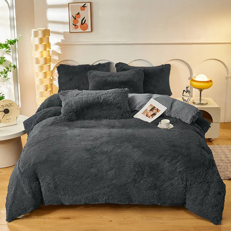 Teddy Fluffy Fleece-Bettwäsche in Anthrazit