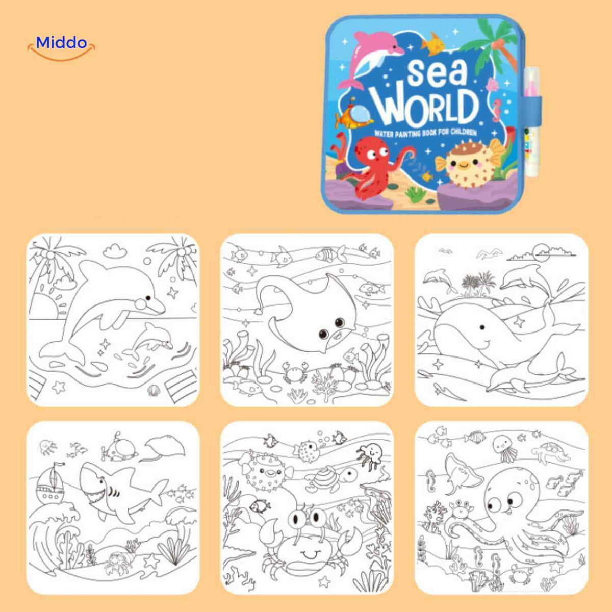 aquaDoodle Buch Unterwasserwelt Wasser Malbuch Kinder Meeresbewohner Farbspaß www.middo.de
