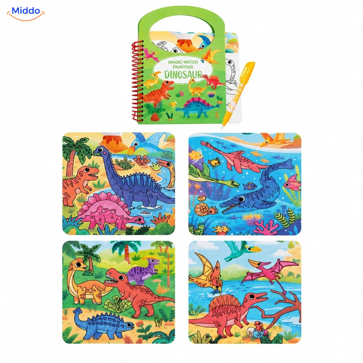 AquaDraw Dinosaurier Wassermalbuch mit grünem Einband