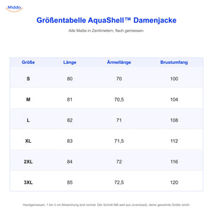 Größentabelle AquaShell Damenjacke