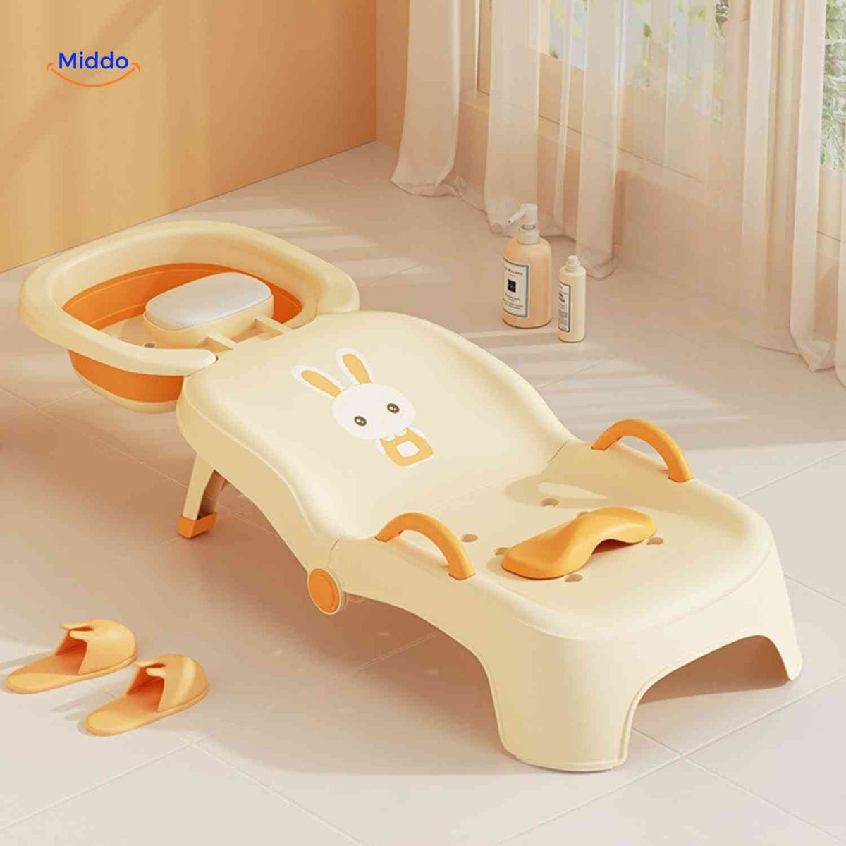 babysEase Baby-Badewannensitz mit Kopfstütze und Schale in Gelb - www.middo.de