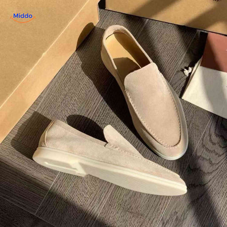 beckwin Loafers beige Wildleder Slip-On mit cremefarbener Sohle