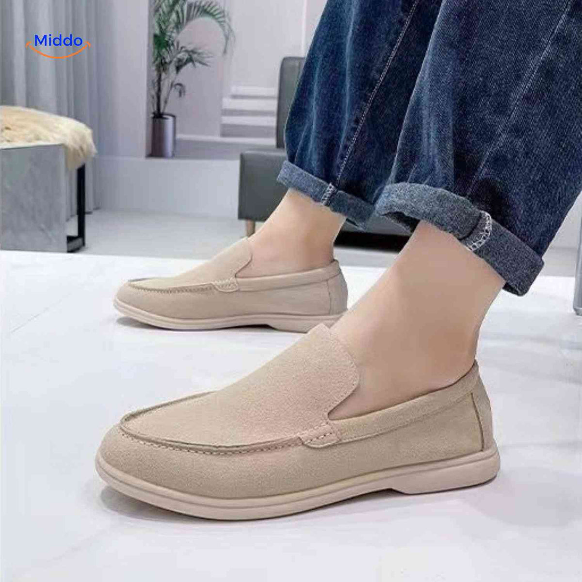 beckwin Loafers hellbeige Wildleder Schuhe mit Einstiegskomfort www.middo.de