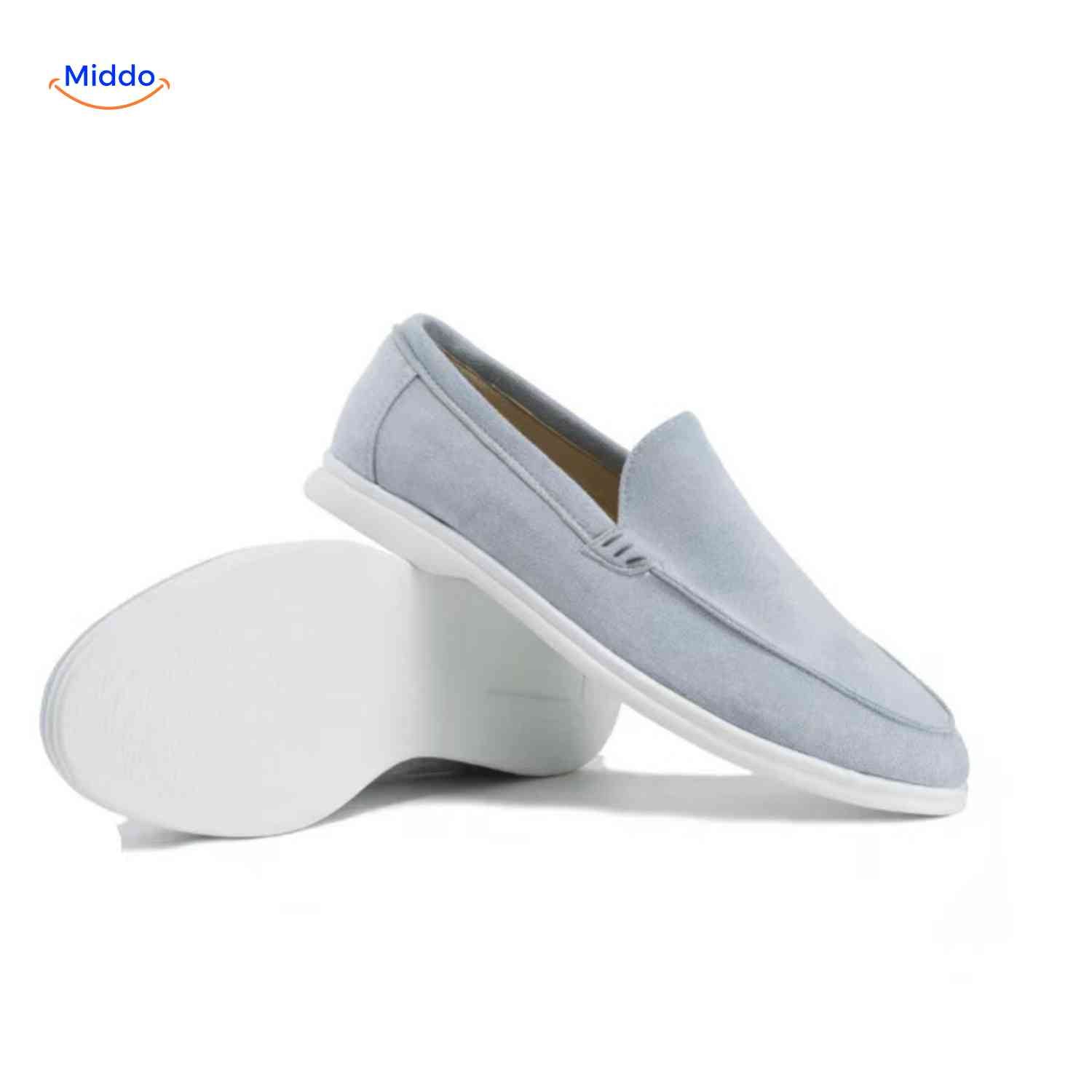 beckwin Loafers hellblau Wildleder Loafer mit weißer Sohle www.middo.nl