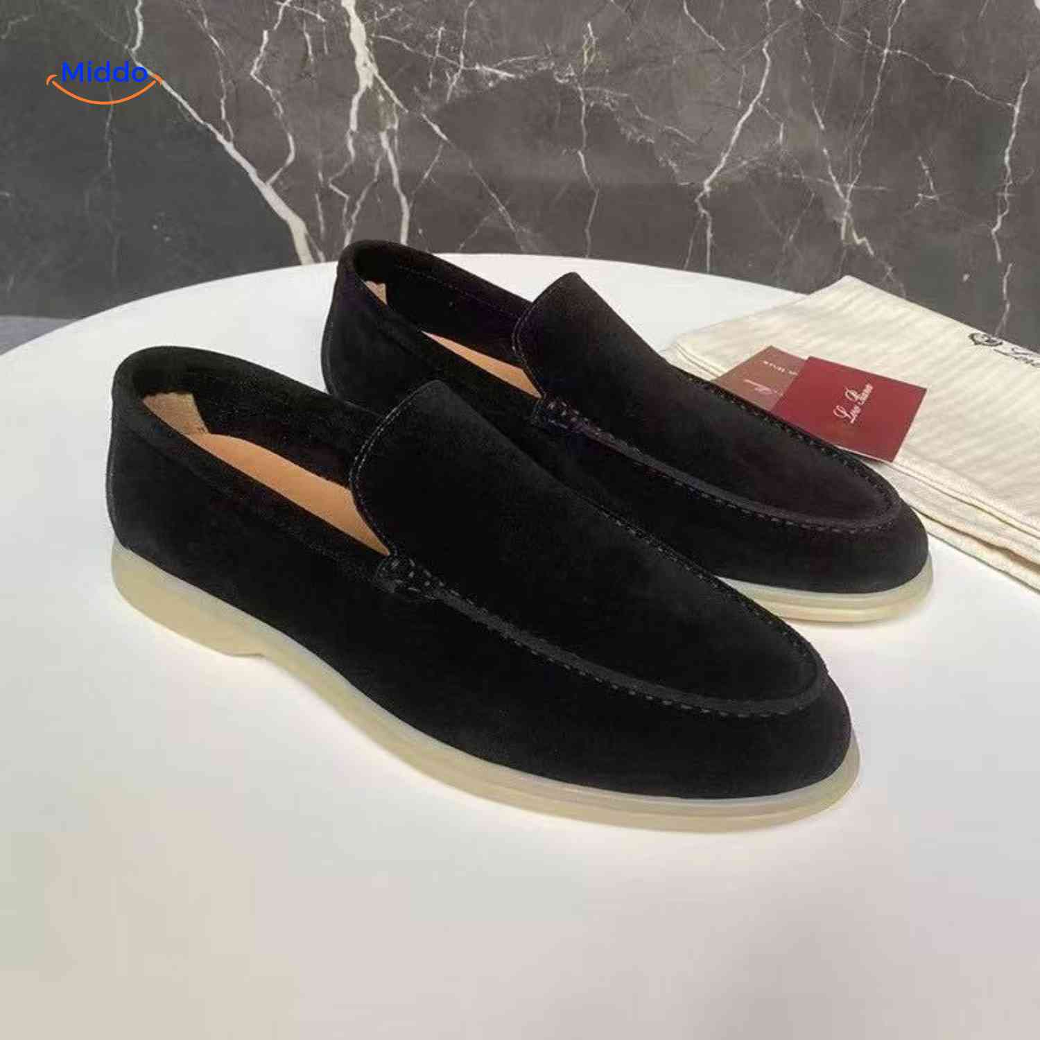 beckwin Loafers schwarz Wildleder Slip-On mit weißer Sohle www.middo.de