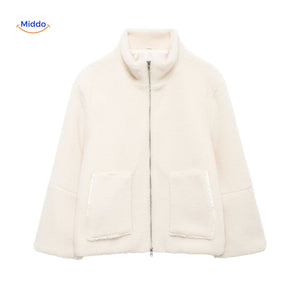 beige Teddy-Jacke leicht