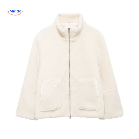 beige Teddy-Jacke leicht