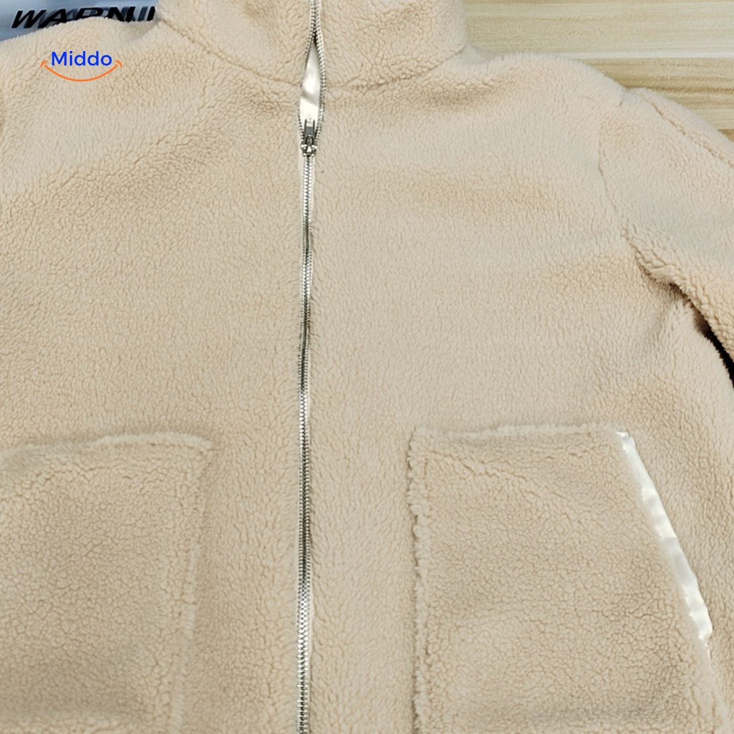 beige Teddyjacke Weiß