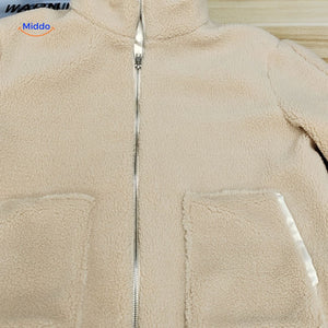 beige Teddyjacke Weiß