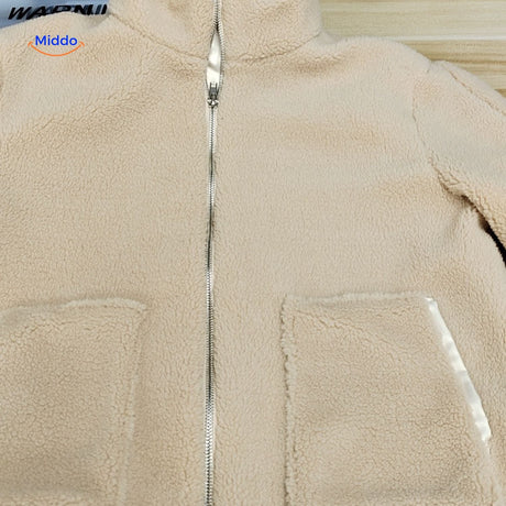 beige Teddyjacke Weiß