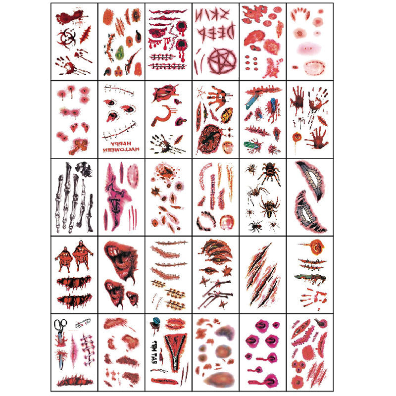 Blutige und erschreckende Halloween-Tattoos mit Schatten, insgesamt 30 verschiedene