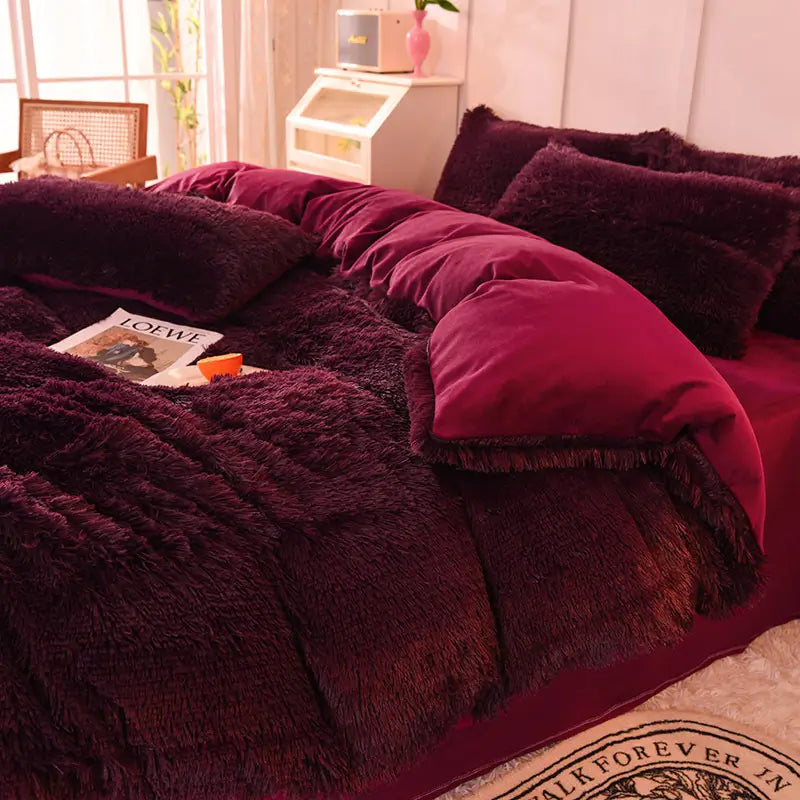 Teddy Fluffy Fleece-Bettwäsche in Bordeaux