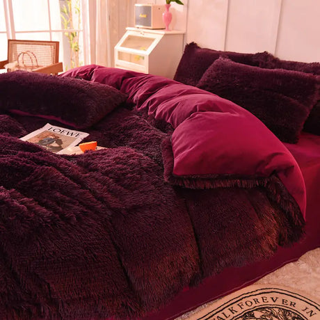 Teddy Fluffy Fleece-Bettwäsche in Bordeaux