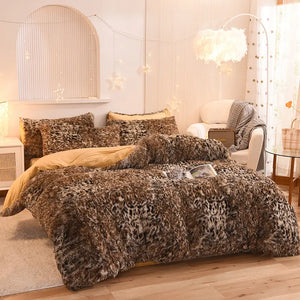 Teddy Fluffy Fleece-Bettwäsche in Brauner Leopardenprint