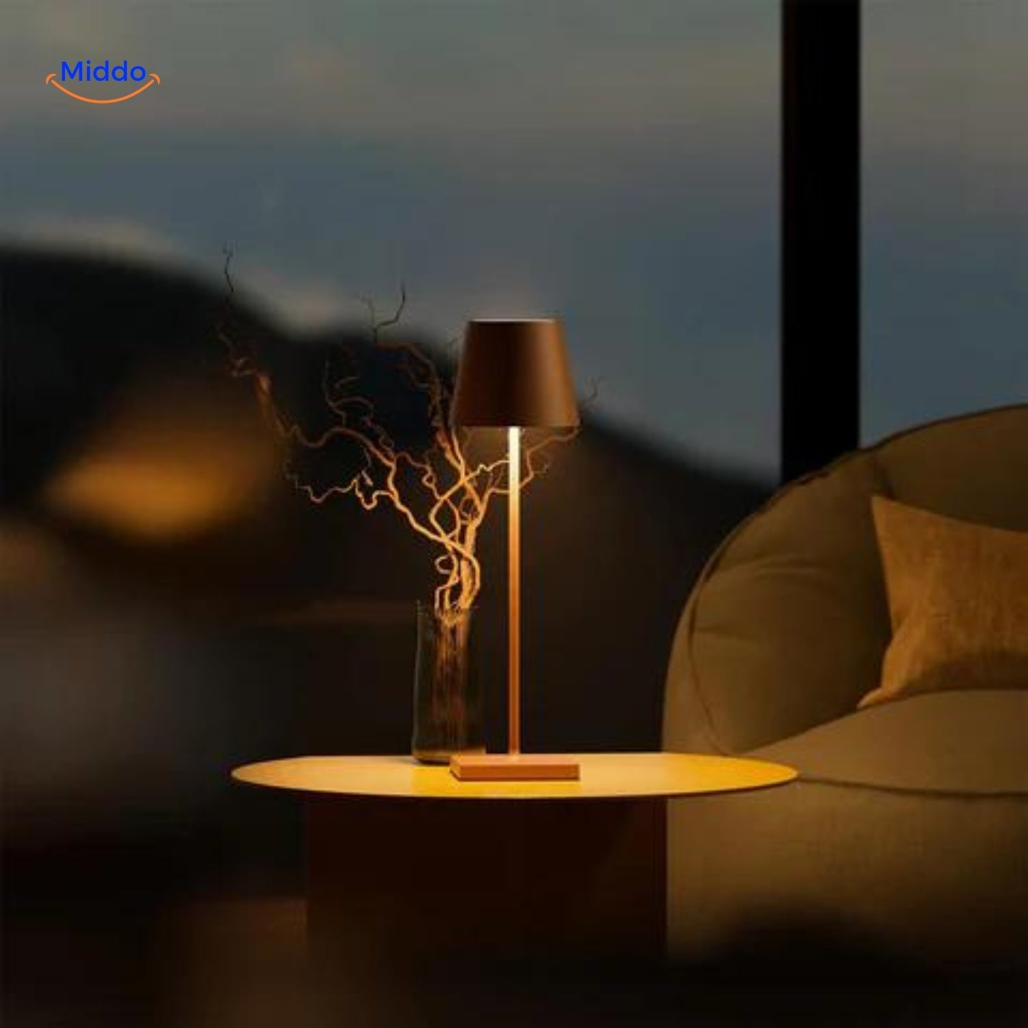 Braune Schnurlose Lumiset™ LED Tischlampe mit quadratischem Fuß