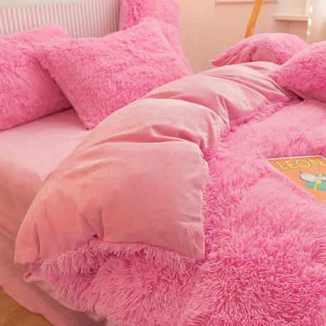 Teddy Fluffy Fleece-Bettwäsche in Kaugummirosa