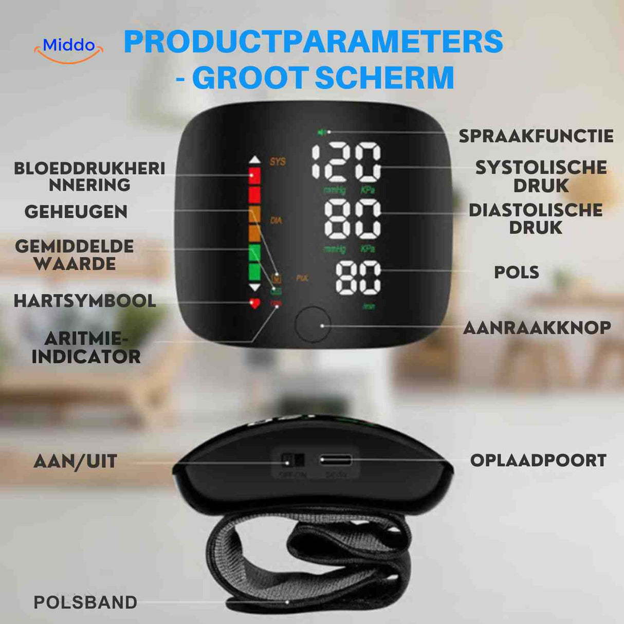 Kardiowrist Blutdruckmessgerät Spezifikationen - www.middo.de