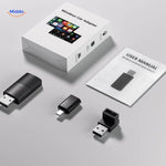 CarLink™ Pro-Verpackung mit Adapter, USB-C-Konverter und Benutzerhandbuch übersichtlich dargestellt