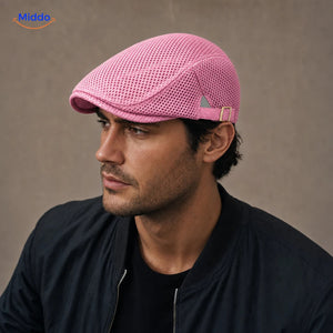Casual Mesh Flat Cap in Rosa an einem Herrenmodell
