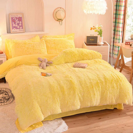 Teddy Fluffy Fleece-Bettwäsche in Zitronengelb