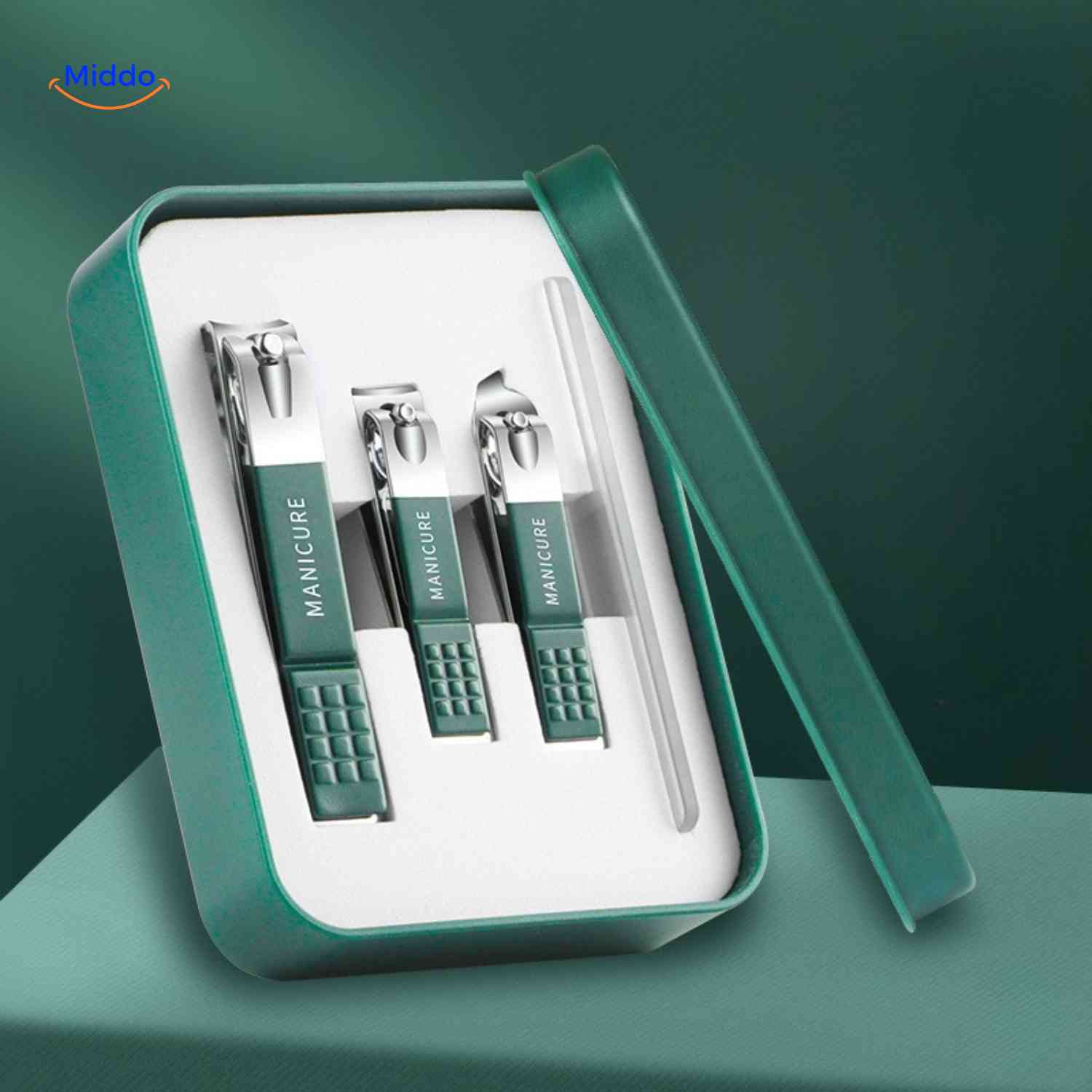 Clipora Nagelknipser Set mit grünen Griffen und Box www.middo.nl