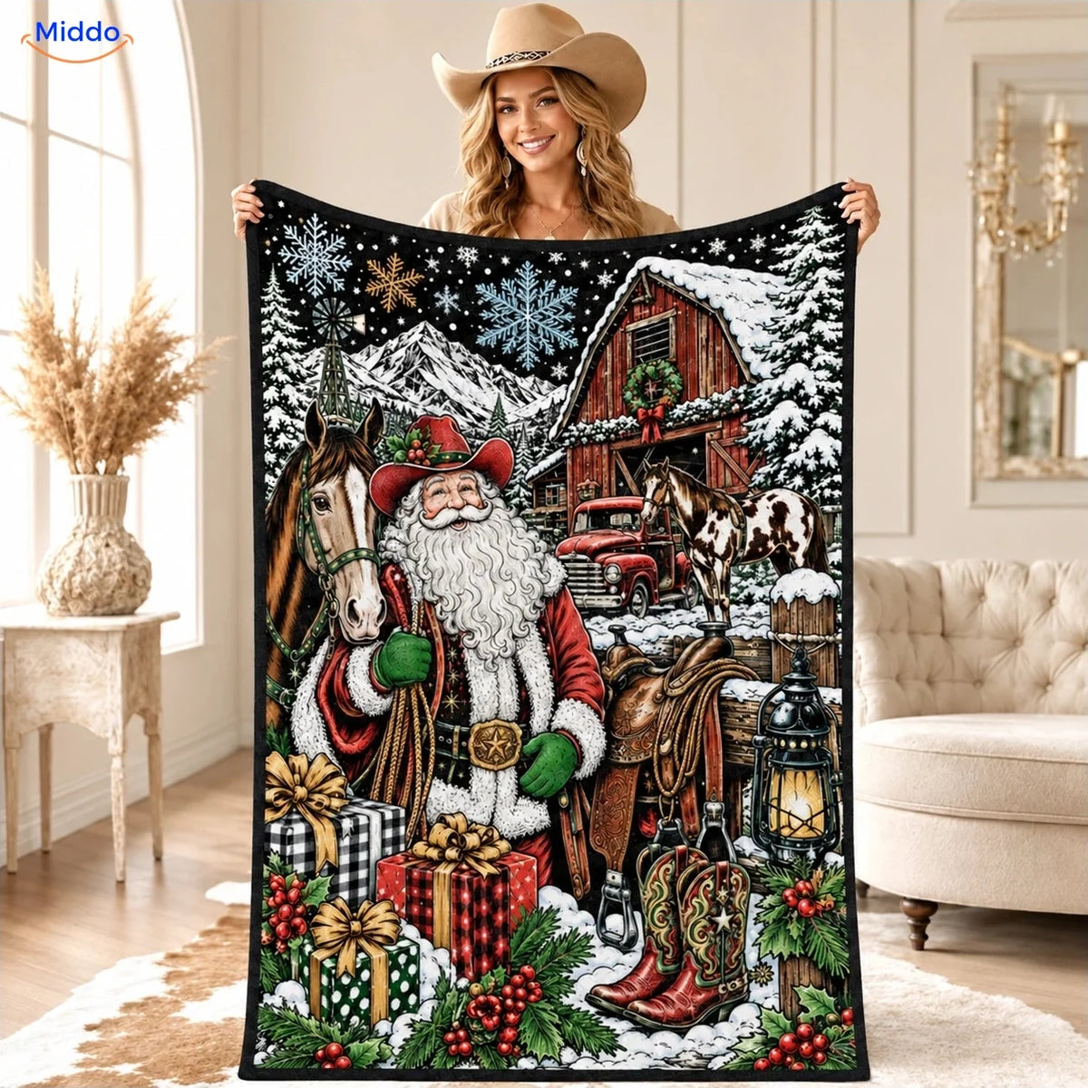 ColorFlow Ausmaldecke - Weihnachtsmann auf der Ranch