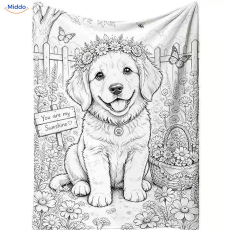 ColorFlow Ausmaldecke - Welpe mit Blumen
