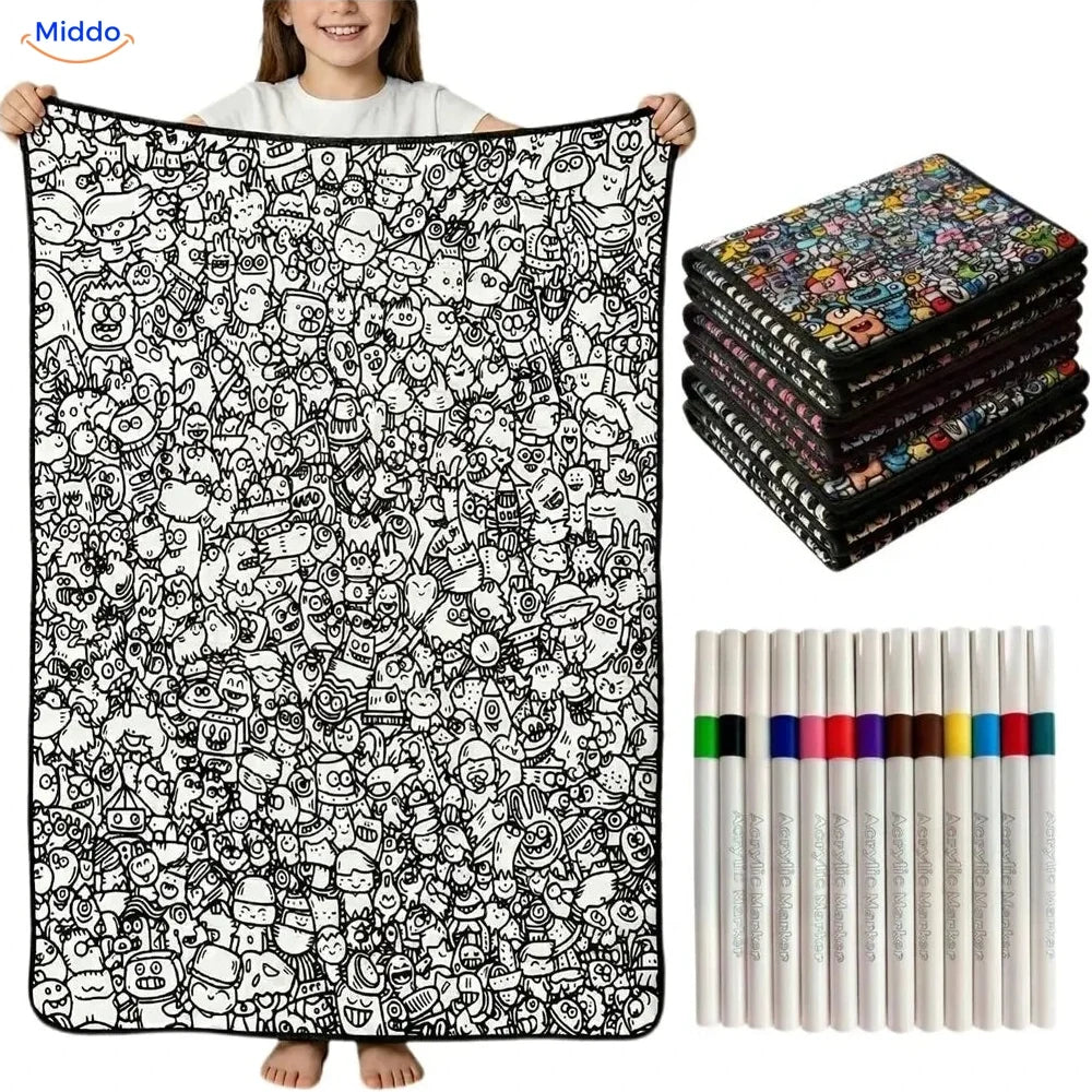 ColorFlow Ausmaldecke - Fröhliche Doodle-Figuren