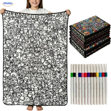 ColorFlow Ausmaldecke - Fröhliche Doodle-Figuren